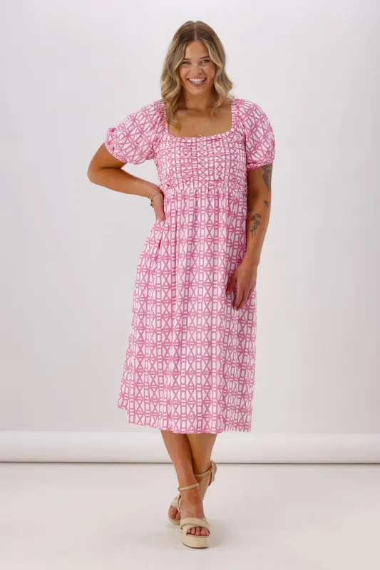 Shine On Label Yumi Dress Pink White Geo sold by Shine On