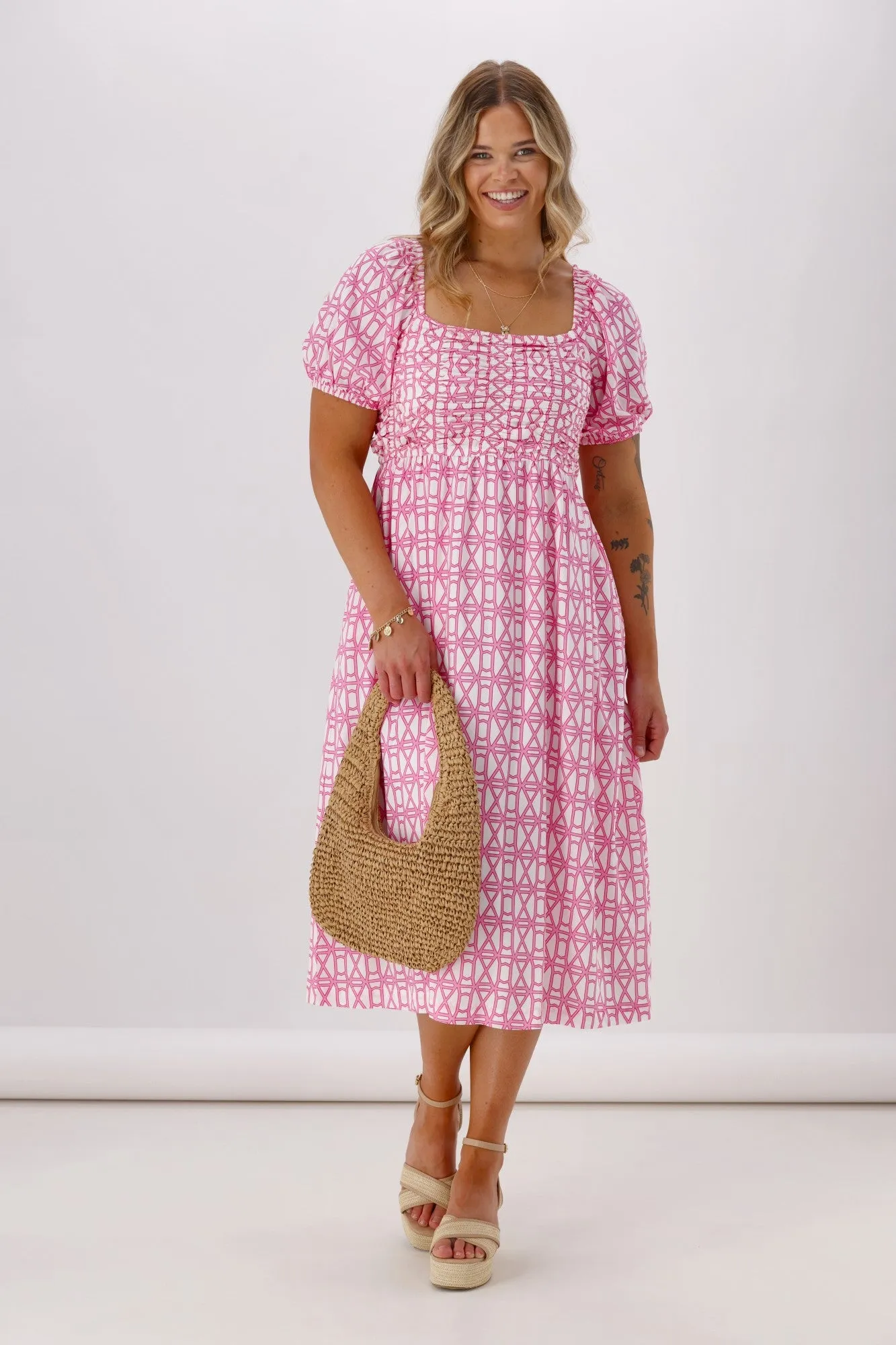 Shine On Label Yumi Dress Pink White Geo sold by Shine On product image thumbnail 3