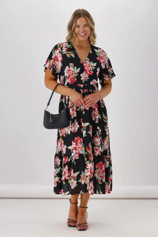 Gloss Tate Mock Wrap Front Dress  Black Floral sold by Shine On