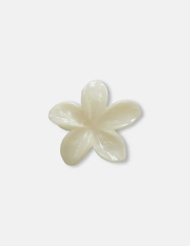 Stella + Gemma Frangipani Flower Hair Claw Marbled White made by Shine On