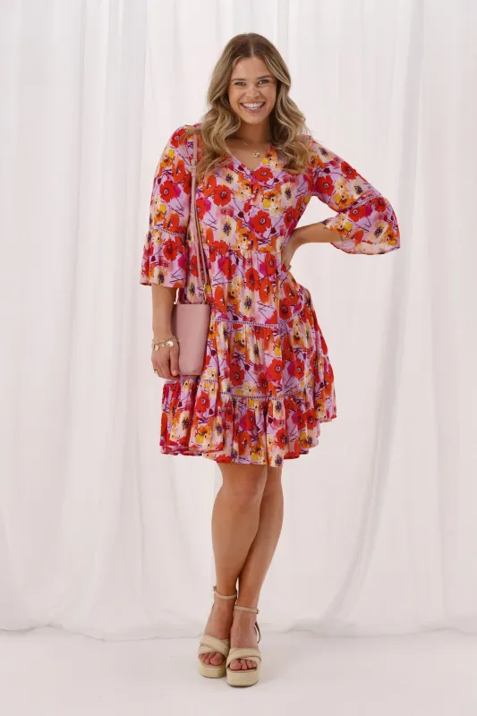 Sunday Boho Indie Tier Dress Lilac Floral sold by Shine On