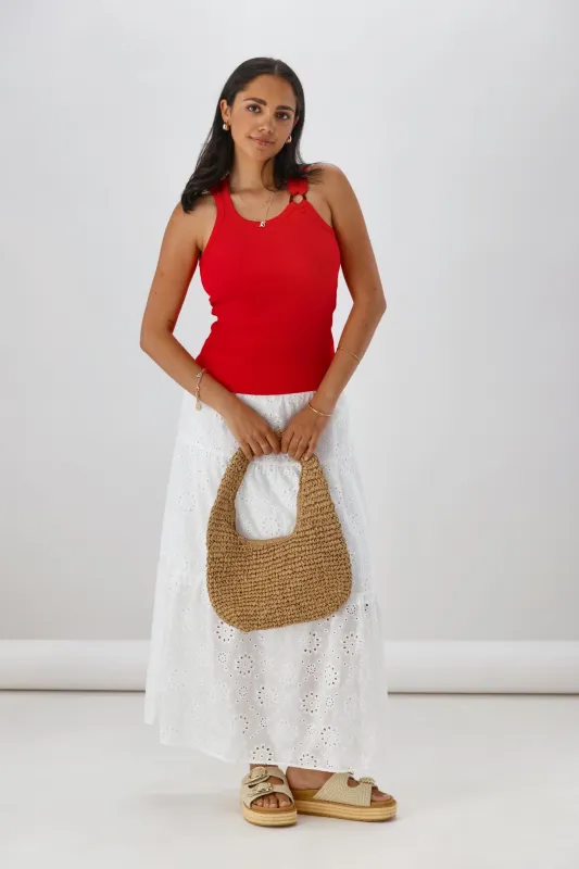 Ayva Eddie Embroidery Anglaise Maxi Skirt White sold by Shine On