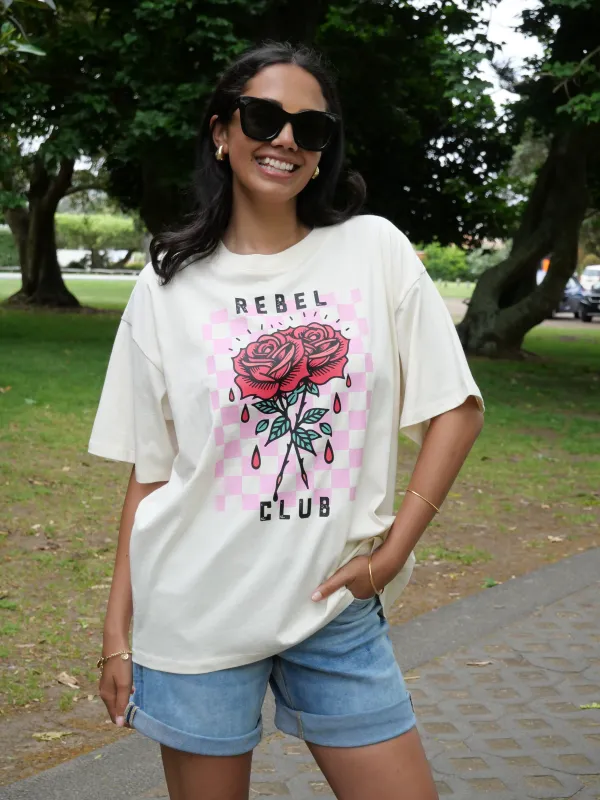 Rebel Club Bleeding Rose Tee Vanilla sold by Shine On