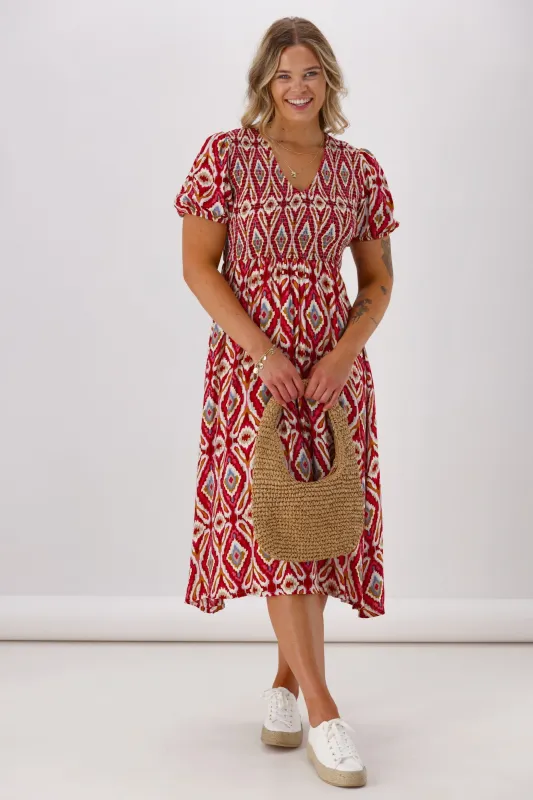 Sunday Boho Acalaide Dress Pink Red Print sold by Shine On