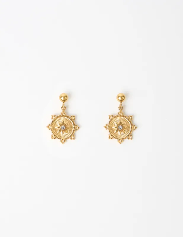 Stella + Gemma Earrings Medallion Gold With Stars And Crystals sold by Shine On