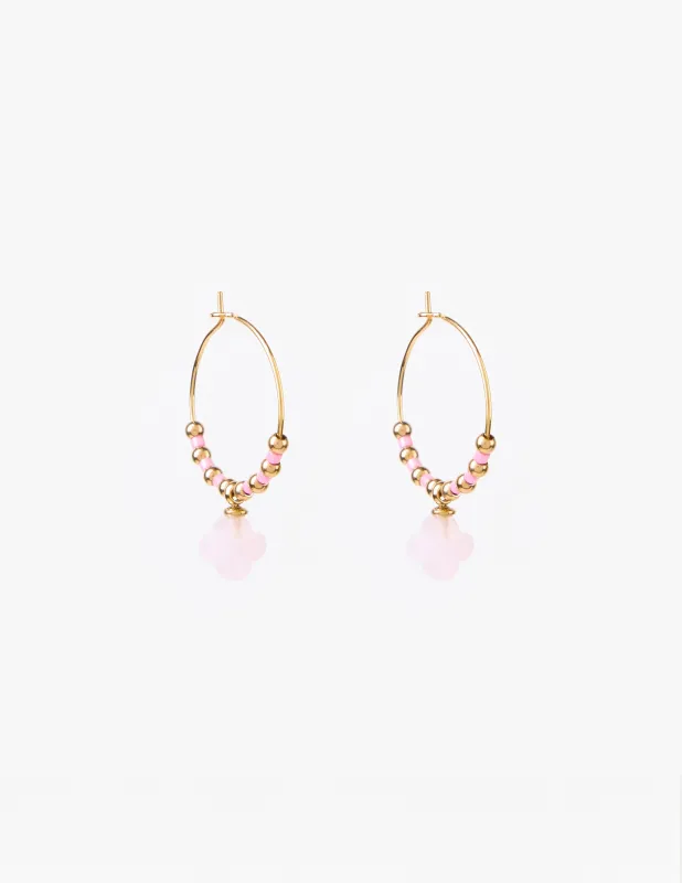 Stella + Gemma Earrings Clover Gold Hoop Pink Clover And Beads made by Shine On