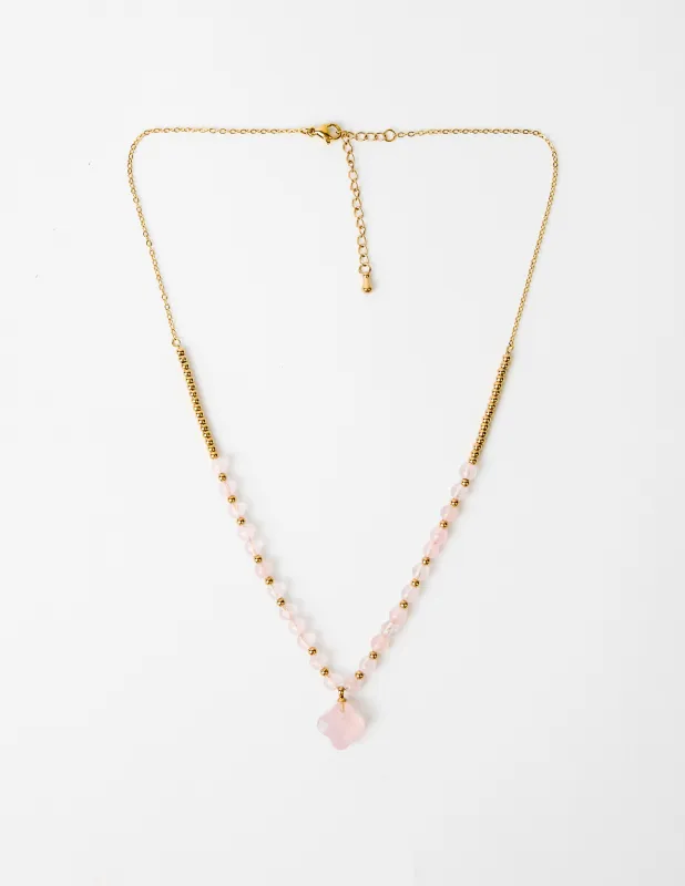 Stella + Gemma Necklace Howlite Clover Gold Pink Clover made by Shine On