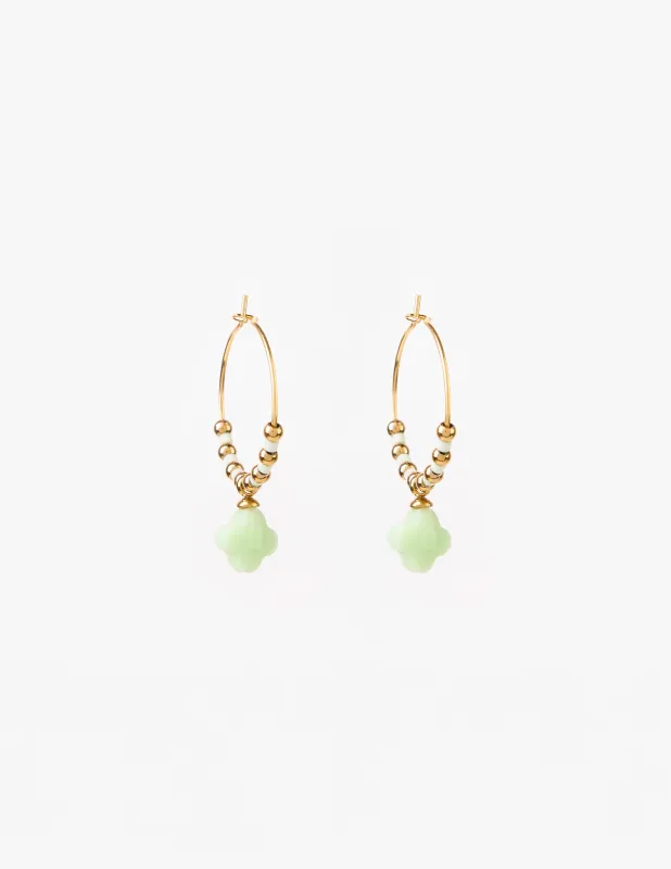 Stella + Gemma Earrings Clover Gold Hoop Green Clover And Beads made by Shine On