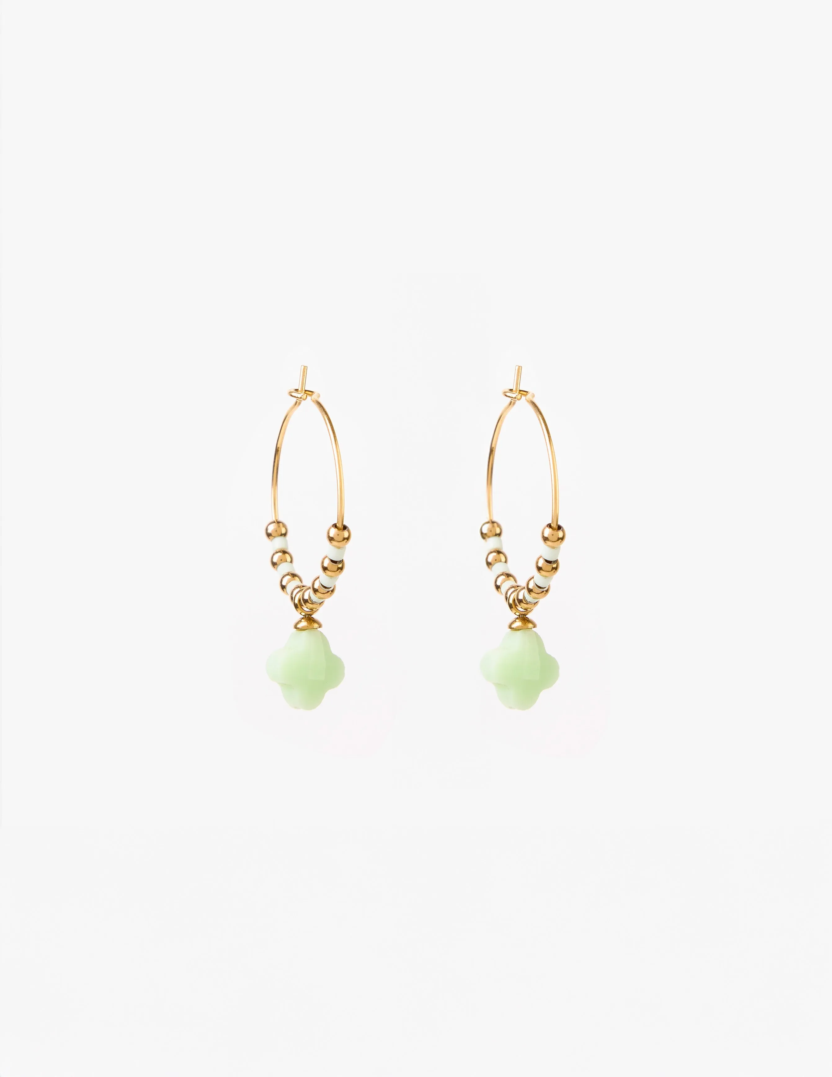 Stella + Gemma Earrings Clover Gold Hoop Green Clover And Beads sold by Shine On