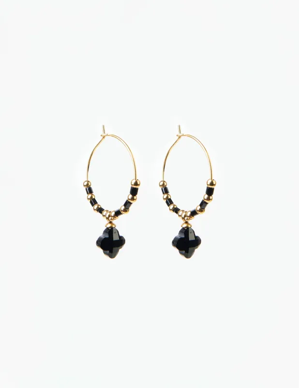 Stella + Gemma Earrings Clover Gold Hoop And Black Beads sold by Shine On