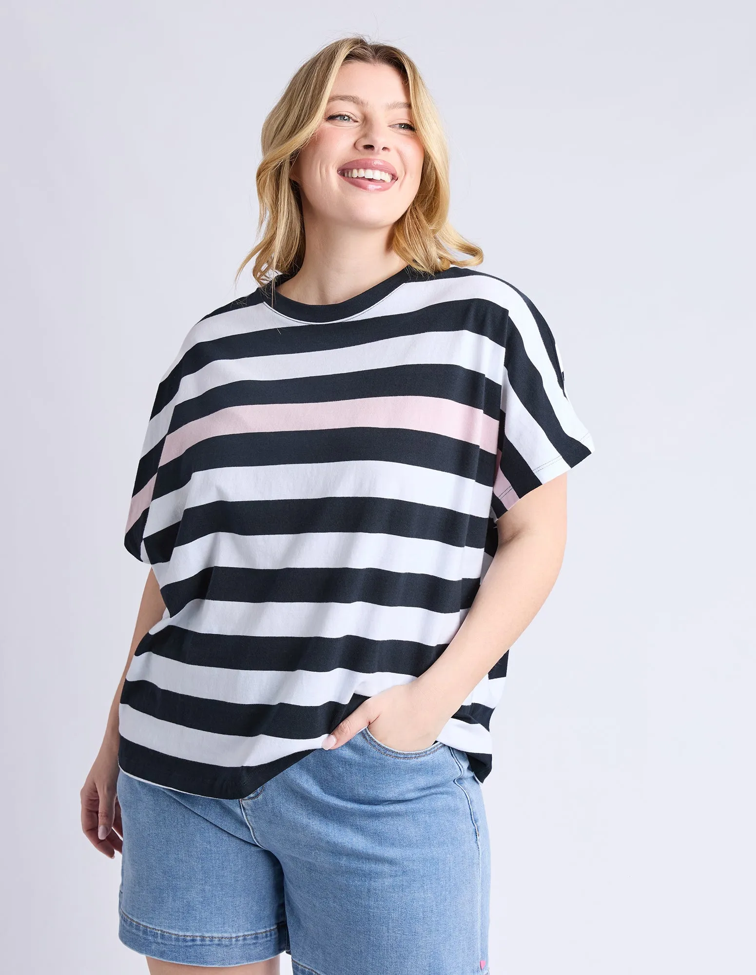 Elm Sorrento Tee Black And White Stripe sold by Shine On