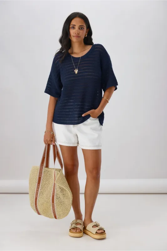Shine On Label La Dolce Knit Top Navy sold by Shine On