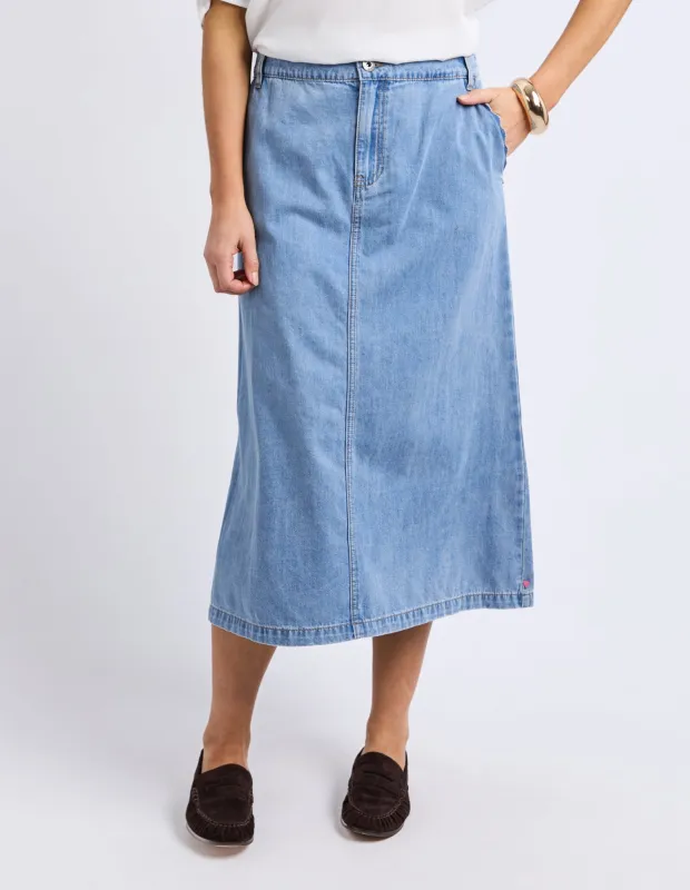 Elm Scallop Edge Denim Skirt Light Blue sold by Shine On