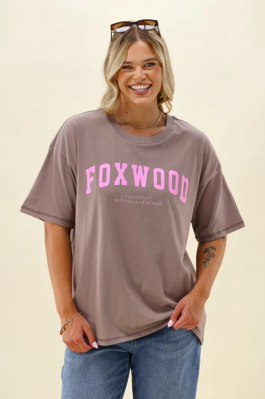 Foxwood Interval Tee Brown With Bright Pink made by Foxwood Clothing