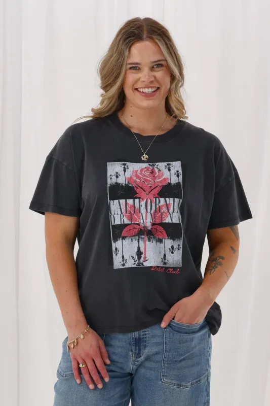 Rebel Club California Dreaming Boyfriend Tee Washed Black sold by Shine On