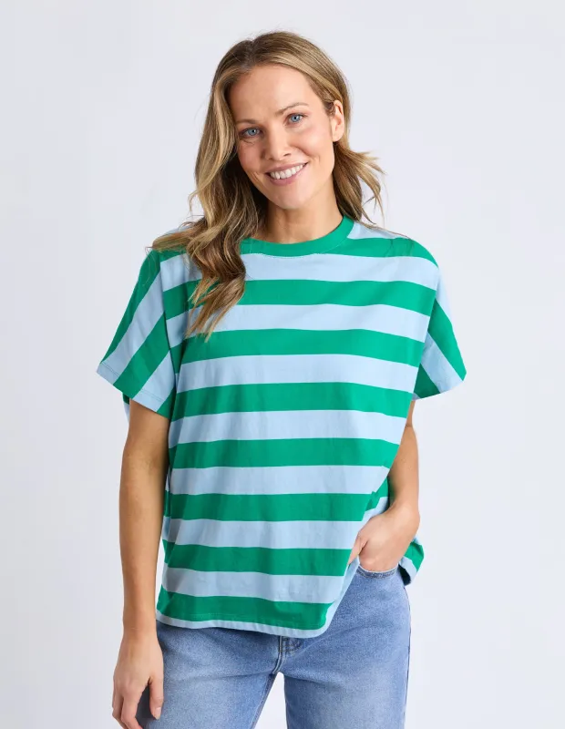 Elm Poet Tee Green And Blue Stripe sold by Shine On