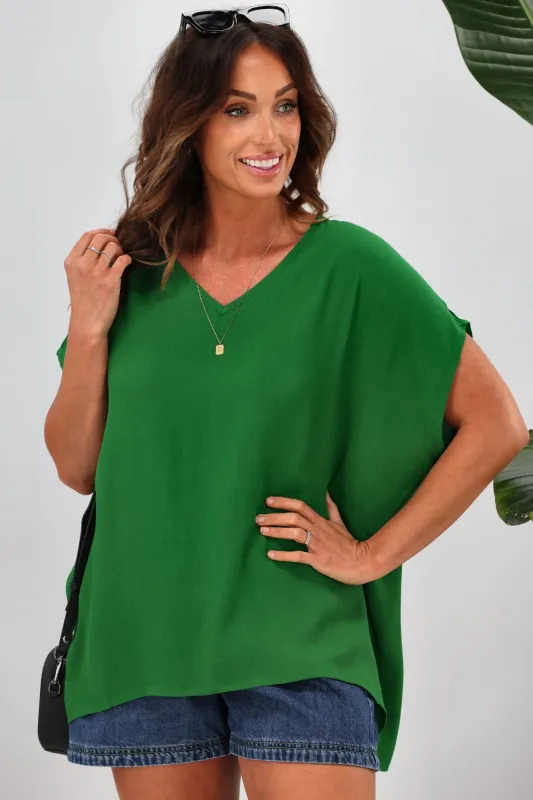 Shine On Label Summer Essential Drape V Neck Top Green made by Shine On