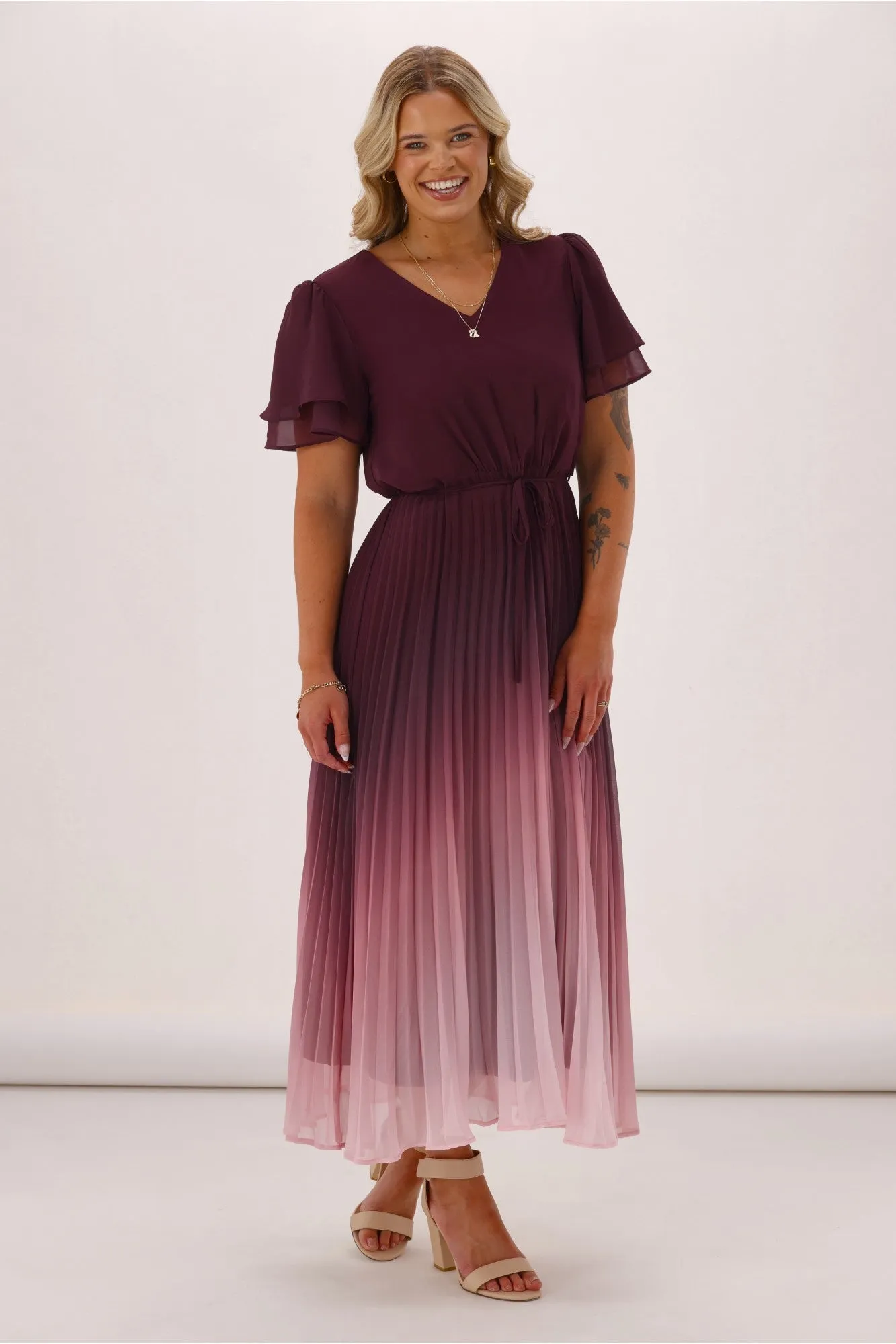 Celebration Tessa Dress Ombre Burgundy Pink sold by Shine On product image thumbnail 5