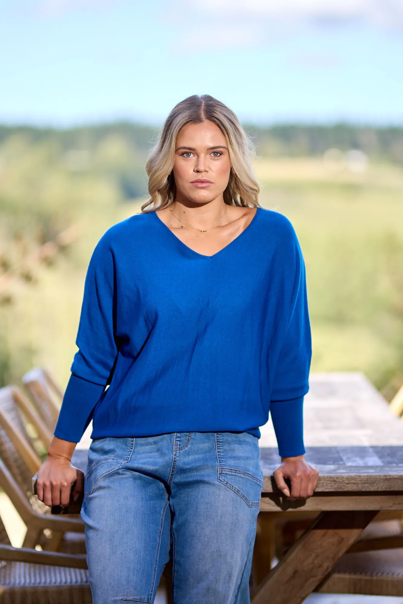 Alpine by Shine On Gigi Merino Batwing Top Cobalt sold by Shine On