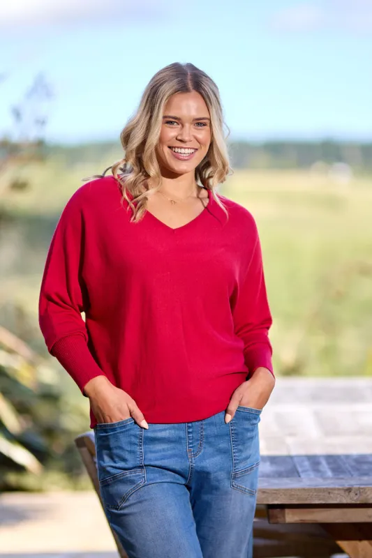 Alpine by Shine On Gigi Merino Batwing Top Raspberry made by Shine On