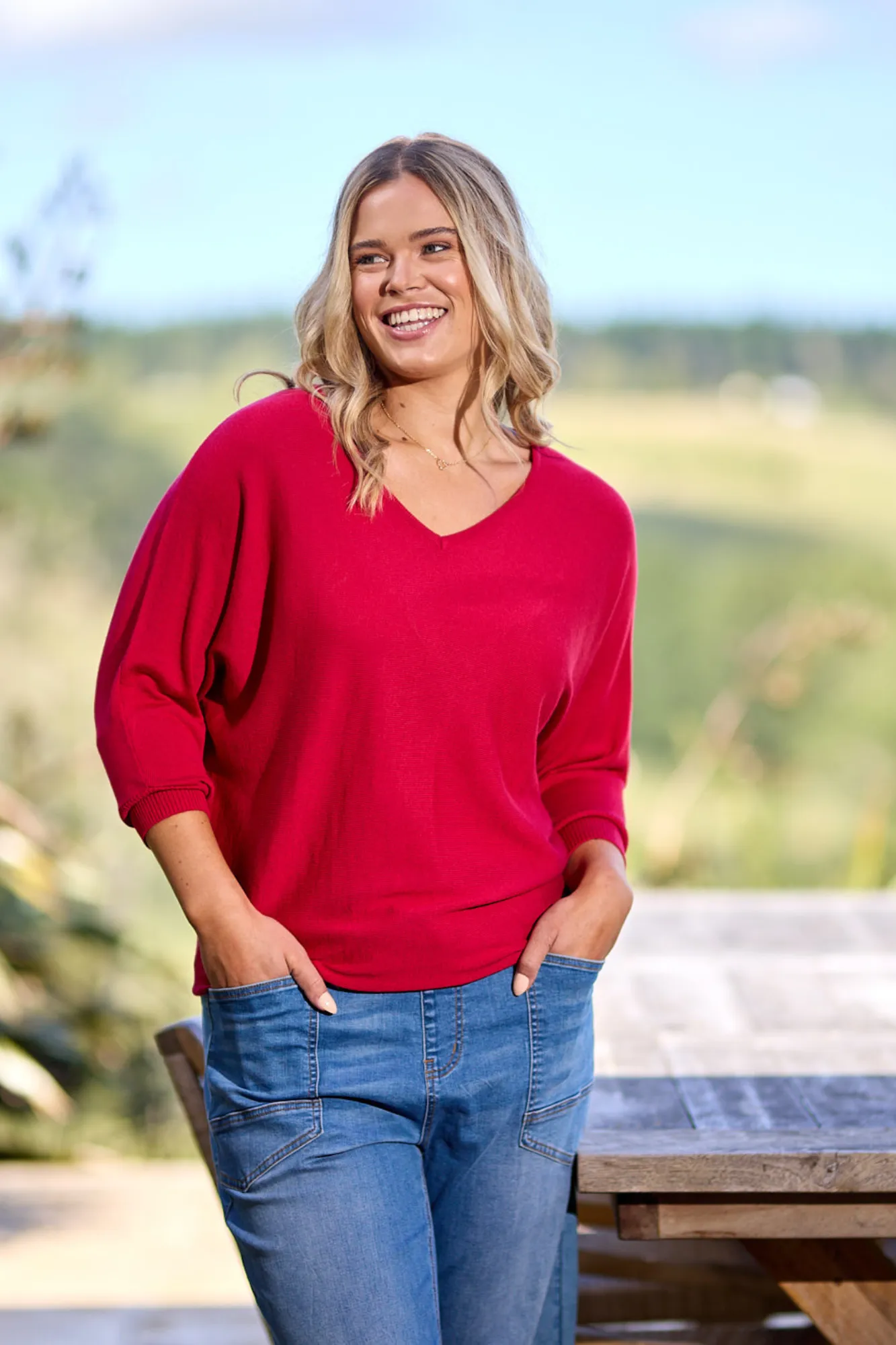 Alpine by Shine On Gigi Merino Batwing Top Raspberry sold by Shine On product image thumbnail 2