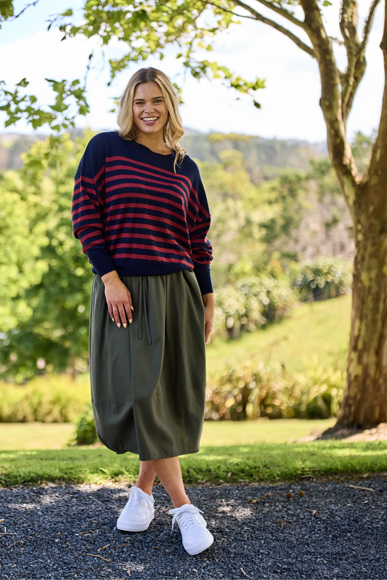 Alpine by Shine On Georgia Striped Merino Batwing Top Navy & Berry sold by Shine On product image thumbnail 2