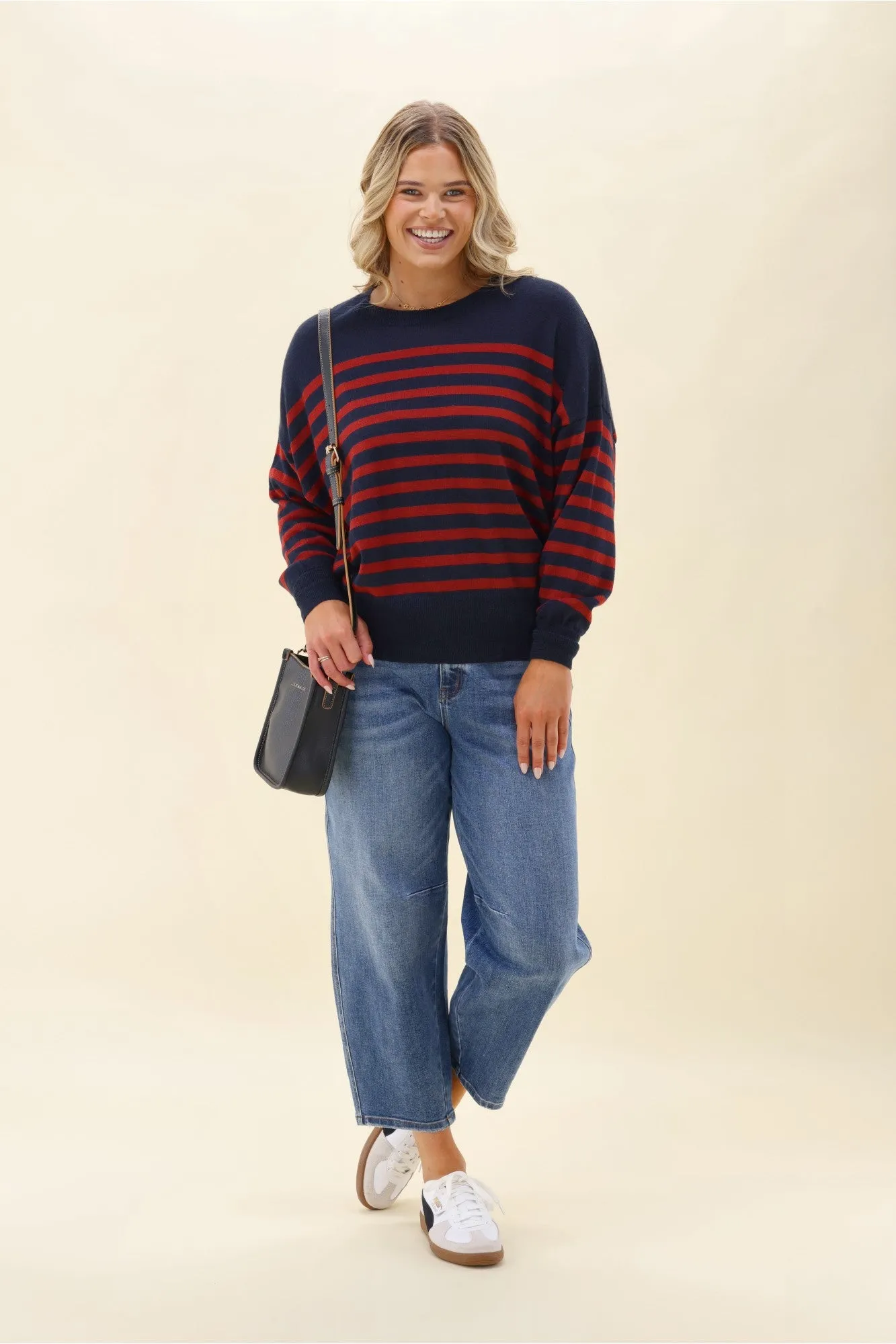 Alpine by Shine On Georgia Striped Merino Batwing Top Navy & Berry sold by Shine On product image thumbnail 4