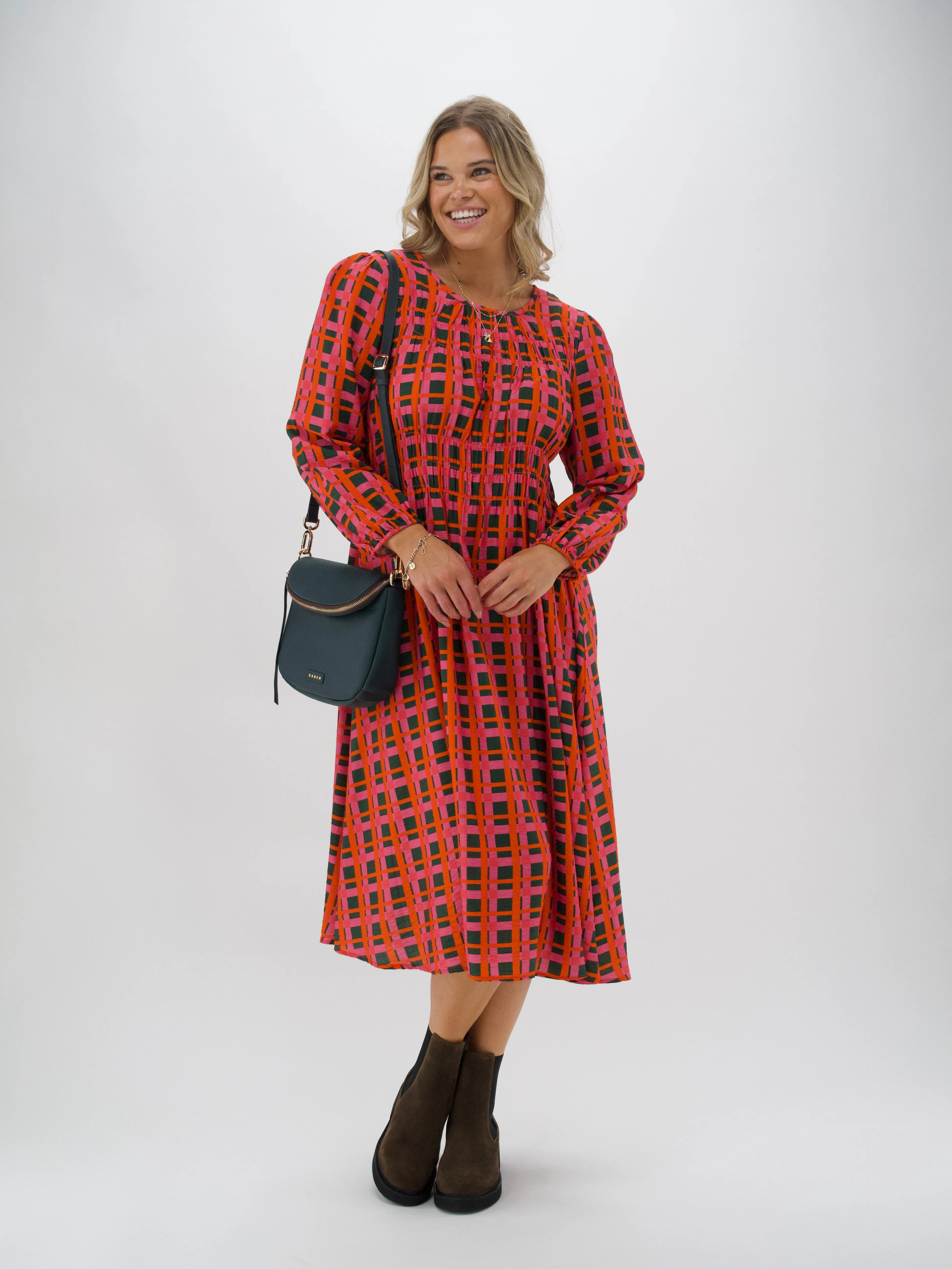 Shine On Label Careen Shirred Detail Dress Forest Check sold by Shine On