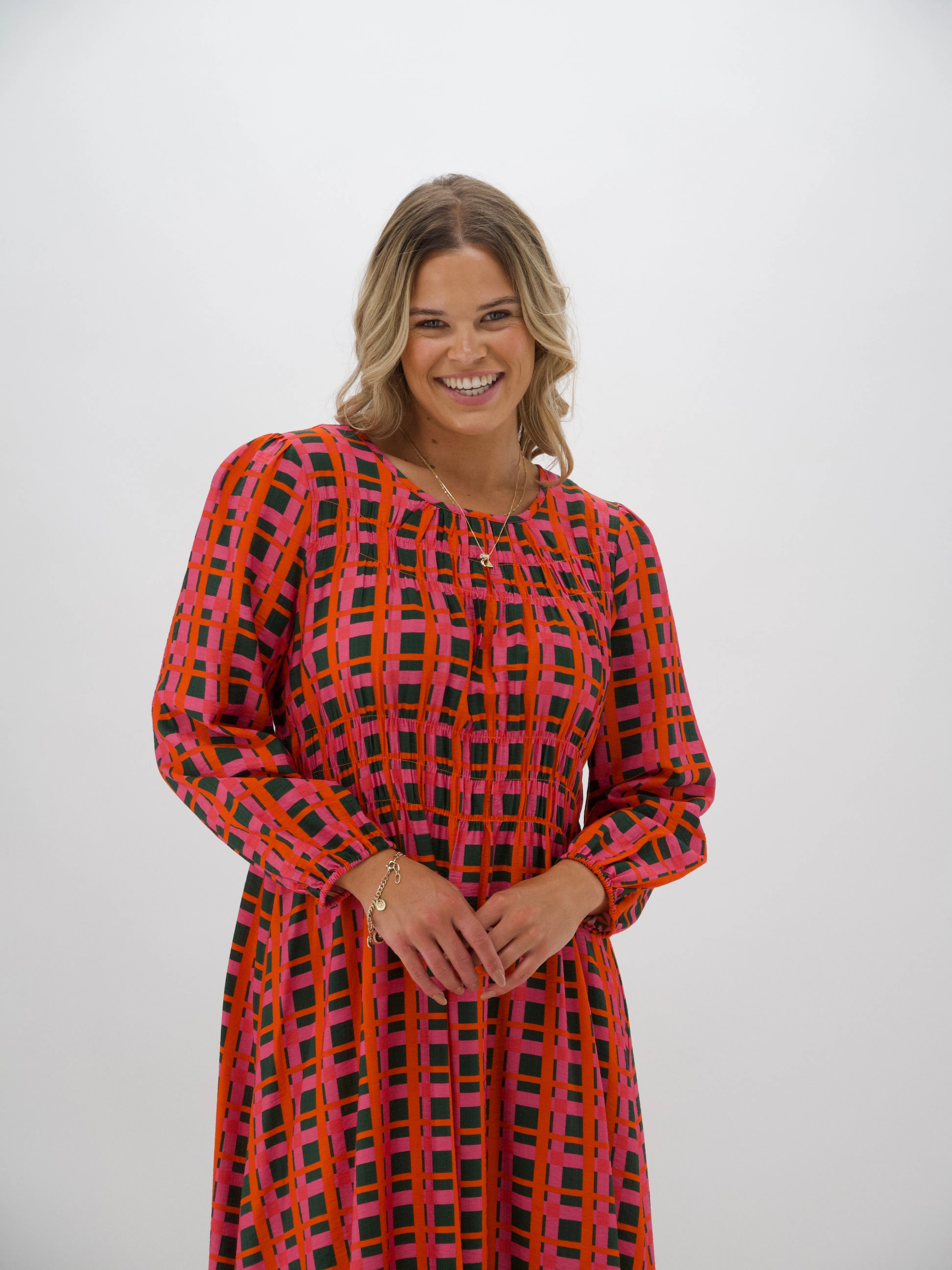 Shine On Label Careen Shirred Detail Dress Forest Check sold by Shine On product image thumbnail 2