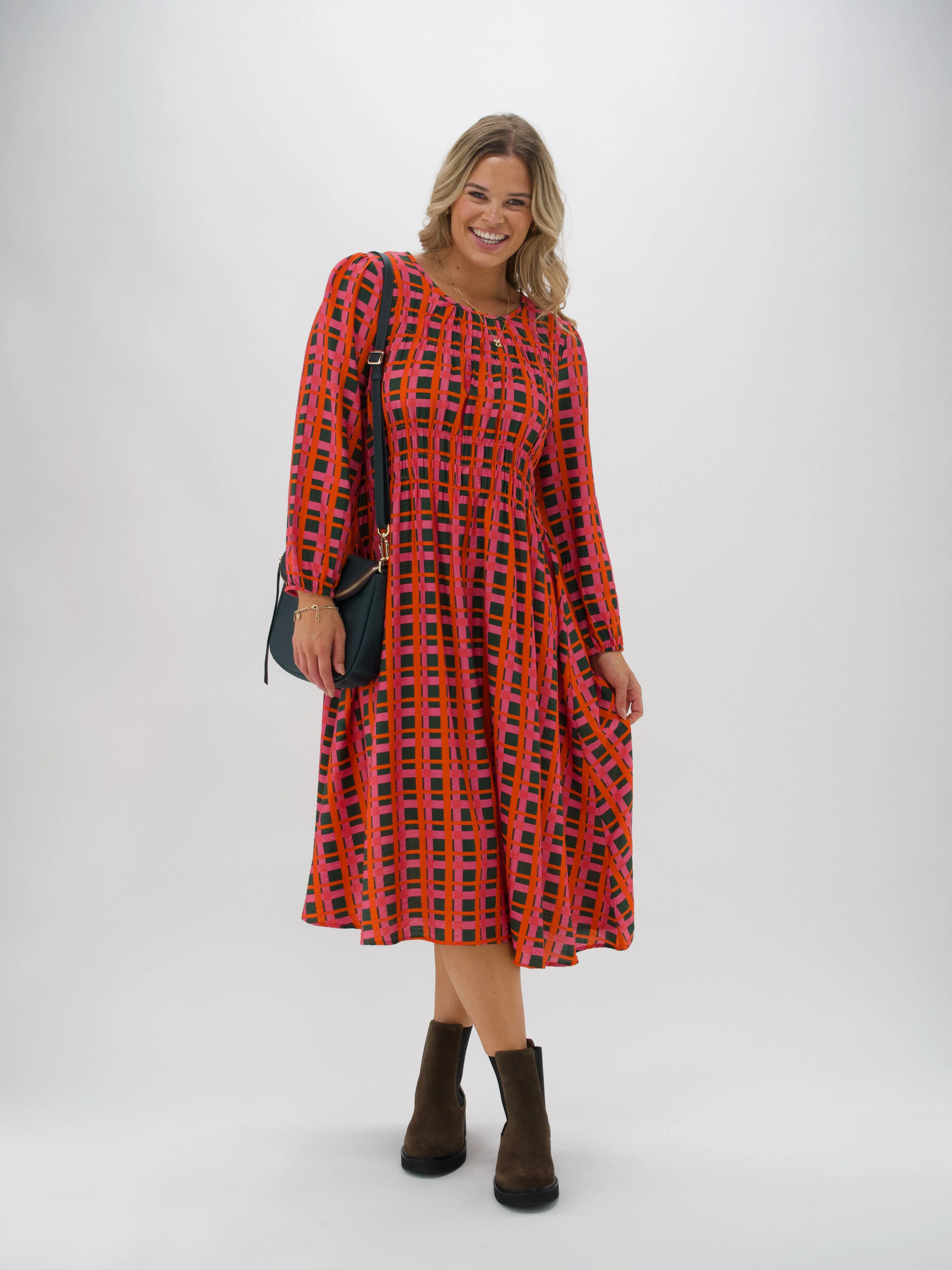 Shine On Label Careen Shirred Detail Dress Forest Check sold by Shine On product image thumbnail 3