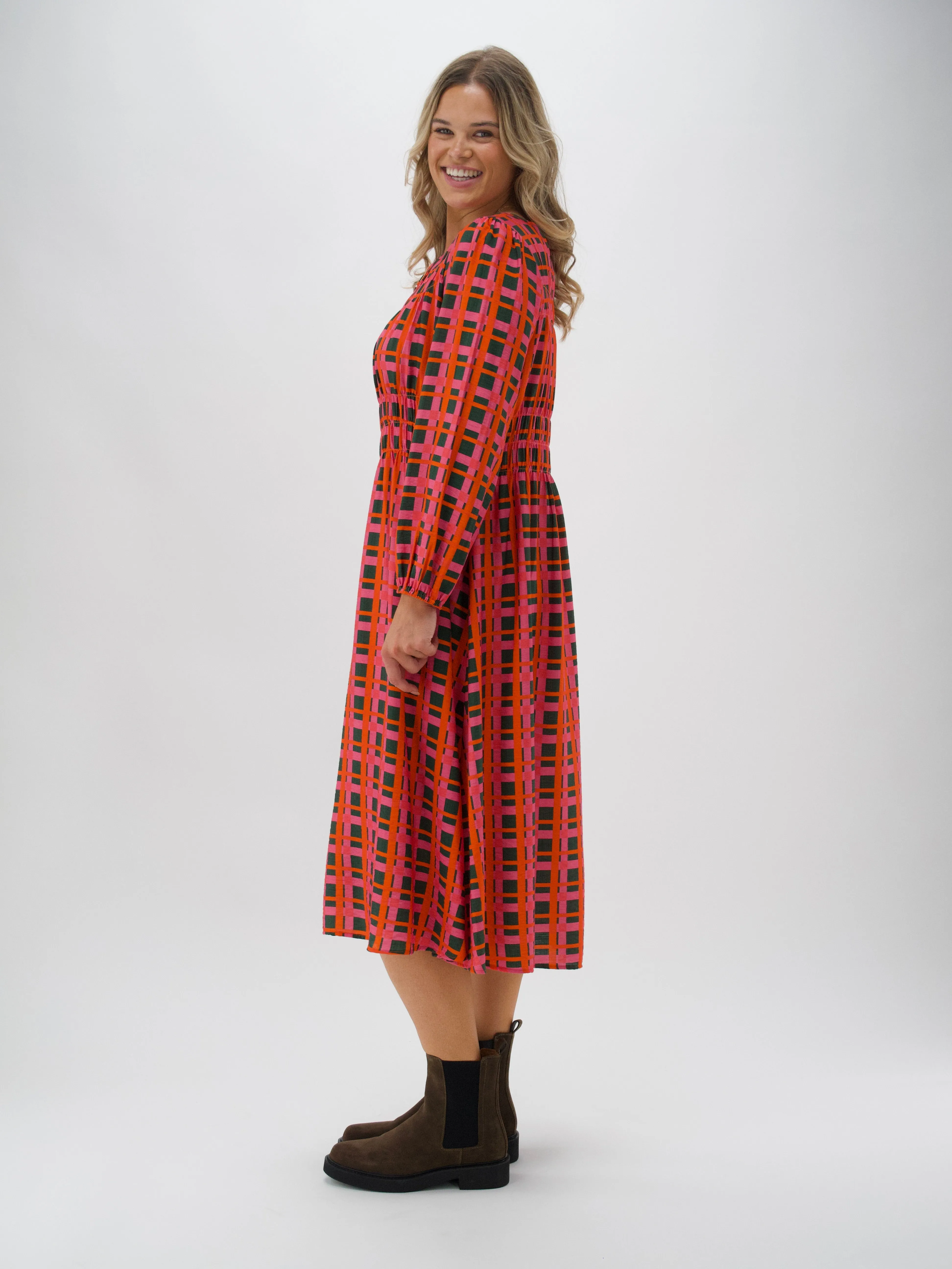 Shine On Label Careen Shirred Detail Dress Forest Check sold by Shine On product image thumbnail 4