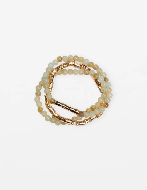 Stella + Gemma Set Of 3 Bracelet Green And Gold Beads made by Shine On