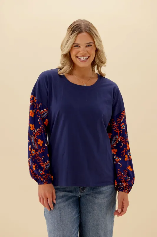 Shine On Label Cici Top Navy Paisley made by Shine On