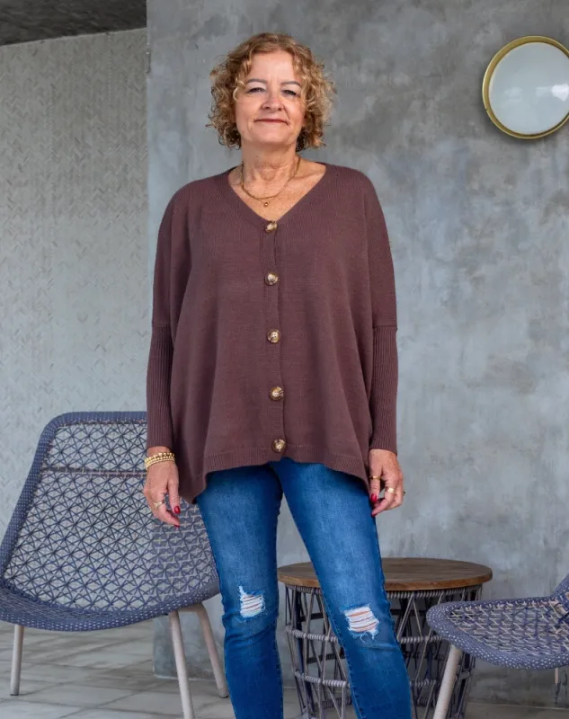 Bee Maddison Chelsea Knit Cardigan Coffee made by Shine On