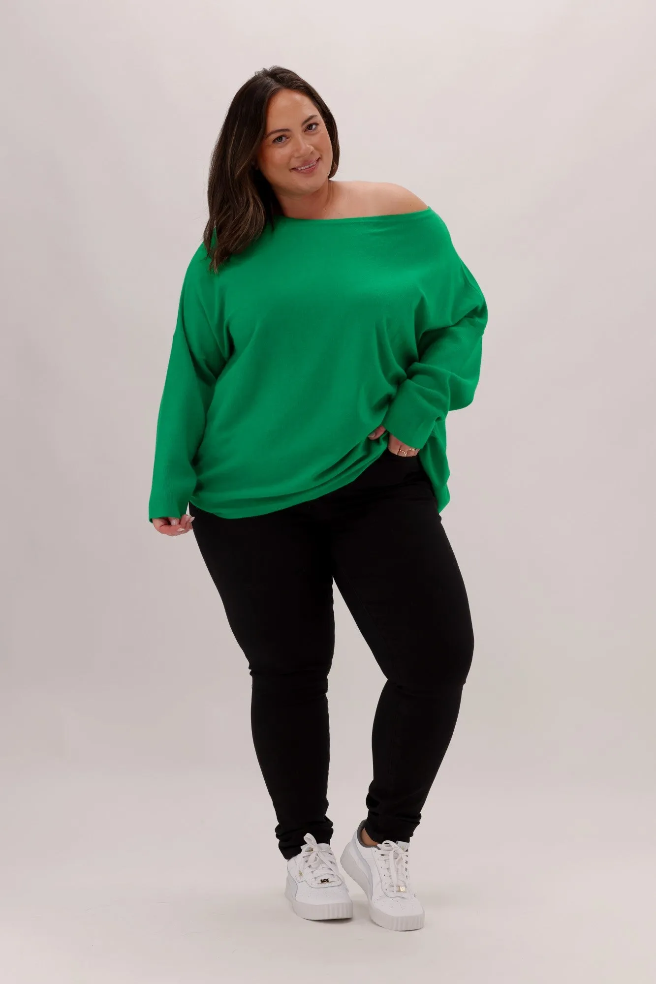 Shine On Label Anika Off The Shoulder Slouchy Knit Emerald sold by Shine On product image thumbnail 2