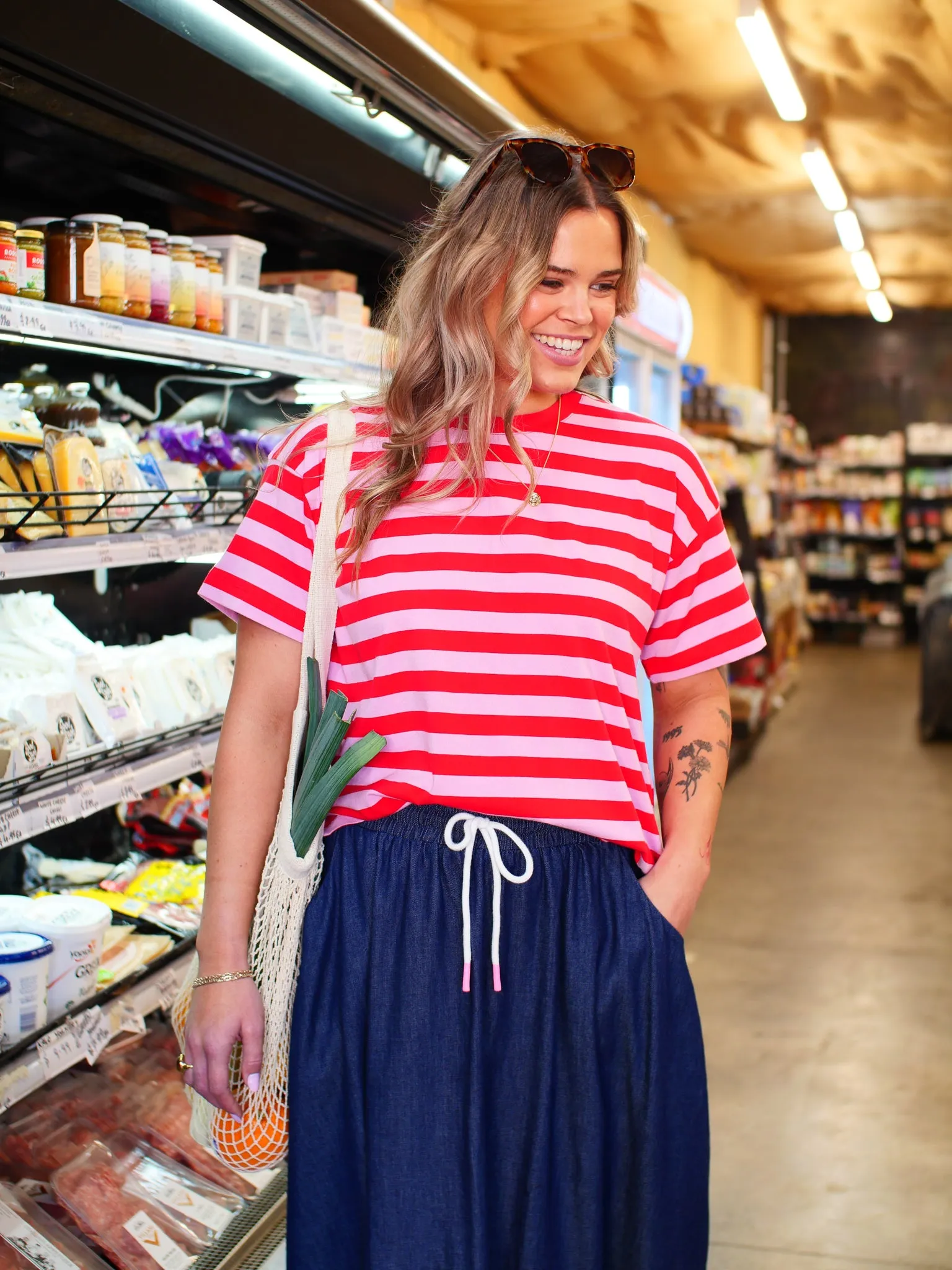 Shine On Essence Striped Relaxed Tee Pink Red sold by Shine On product image thumbnail 2