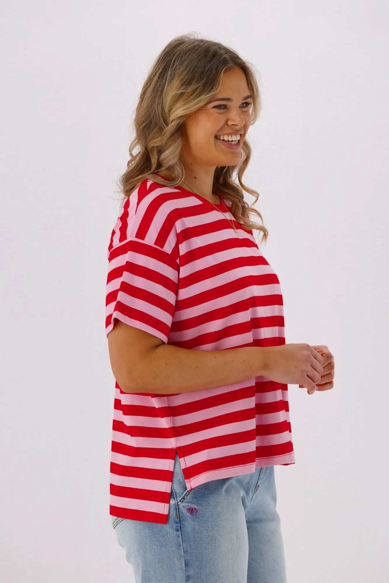 Shine On Essence Striped Relaxed Tee Pink Red sold by Shine On product image thumbnail 5
