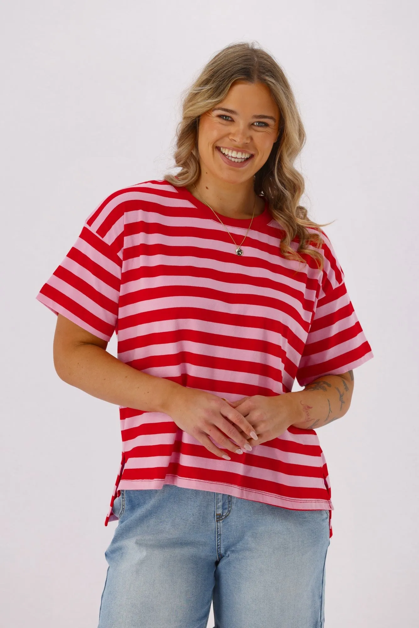 Shine On Essence Striped Relaxed Tee Pink Red sold by Shine On product image thumbnail 4