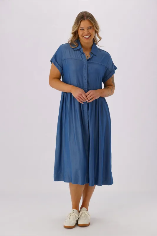 Shine On Label Gia Chambray Dress Blue made by Shine On