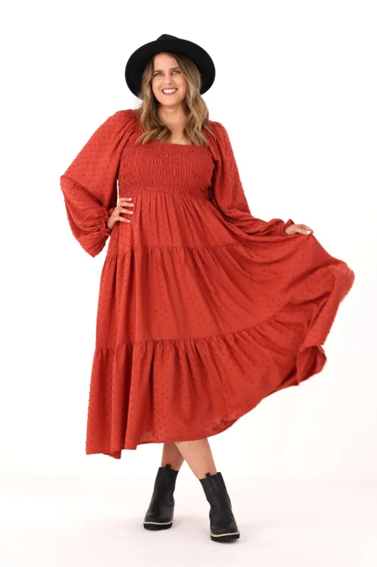 Salty Bright Rachel Dobby Dress Rust sold by Shine On