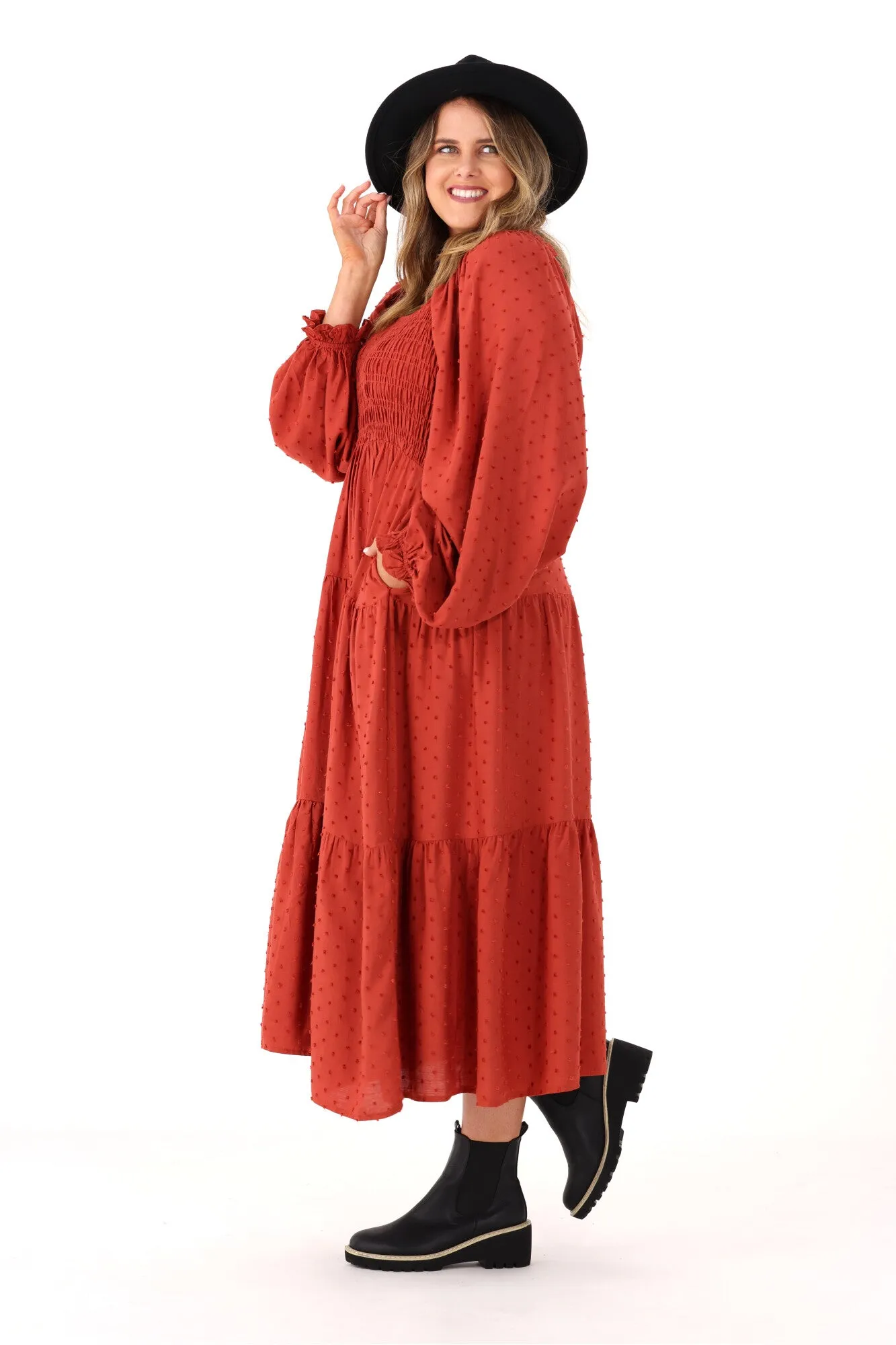 Salty Bright Rachel Dobby Dress Rust sold by Shine On product image thumbnail 5