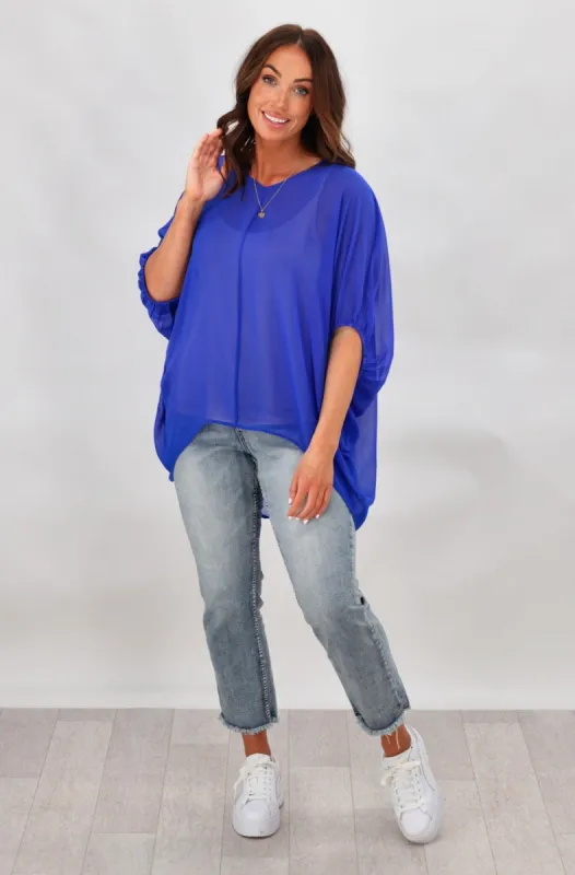 Shine On Label Toni Oversized Chiffon Top Cobalt sold by Shine On