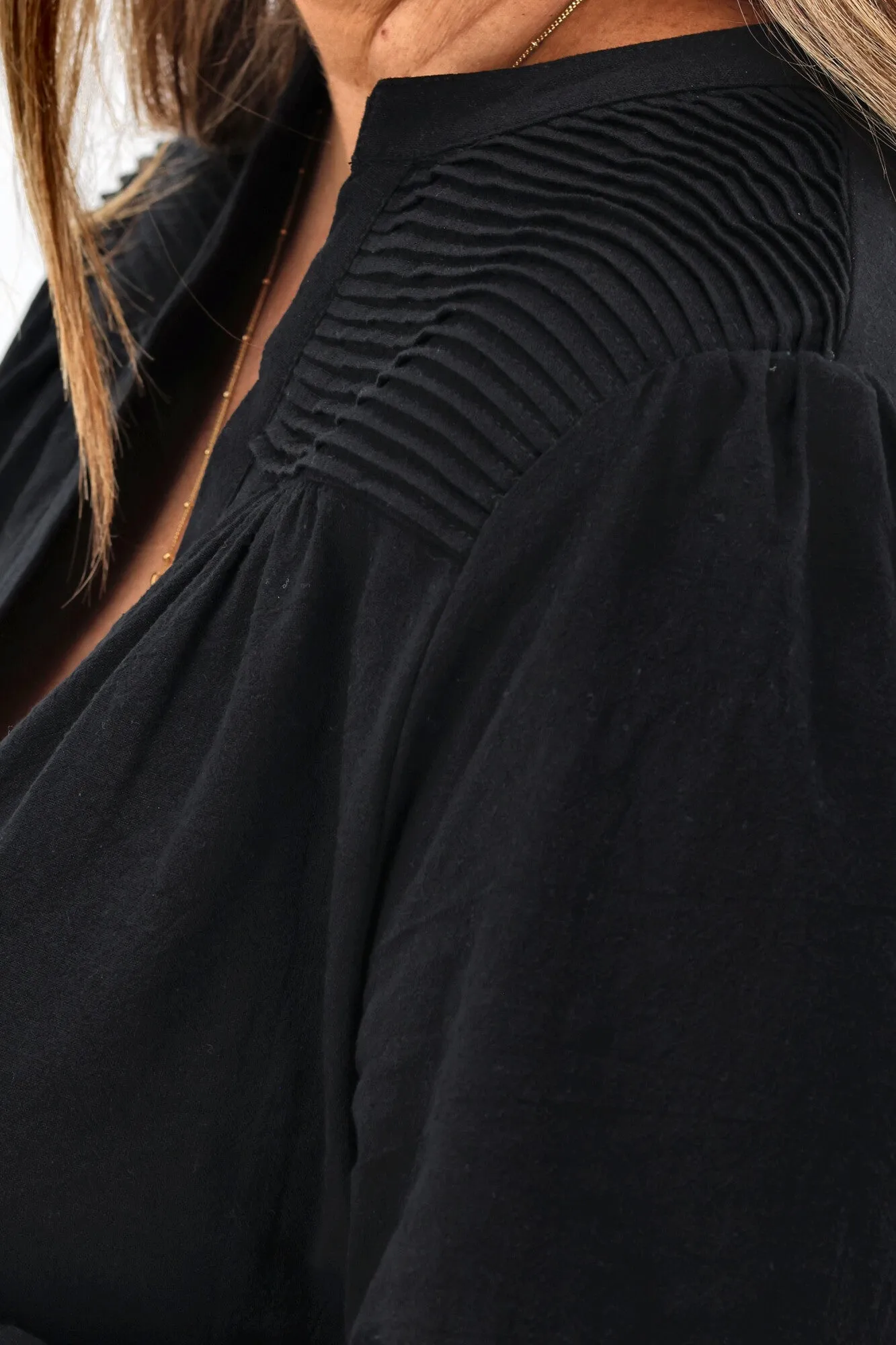 Cali & Co Pleated Shoulder Cotton Shirt Black sold by Shine On product image thumbnail 2