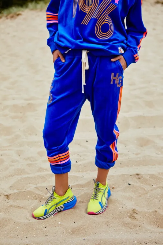Hammill + Co Retro 76 Velour Track Pant Royal Blue made by Shine On