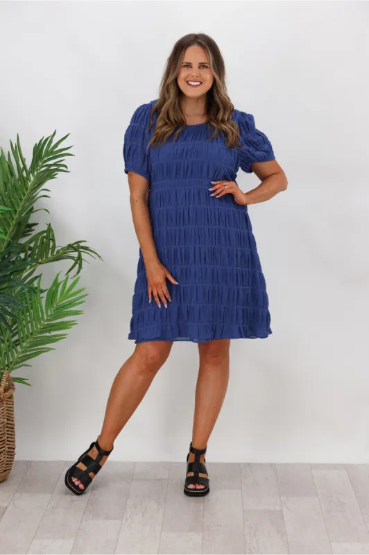 Shine On Label Jodie Check Textured Dress Blue sold by Shine On