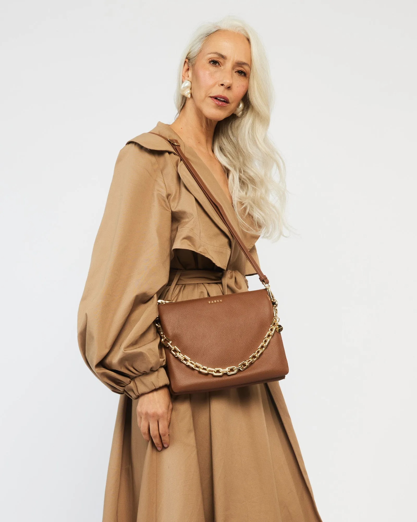 Saben Matilda Crossbody Tan + Chunky Chain sold by Shine On