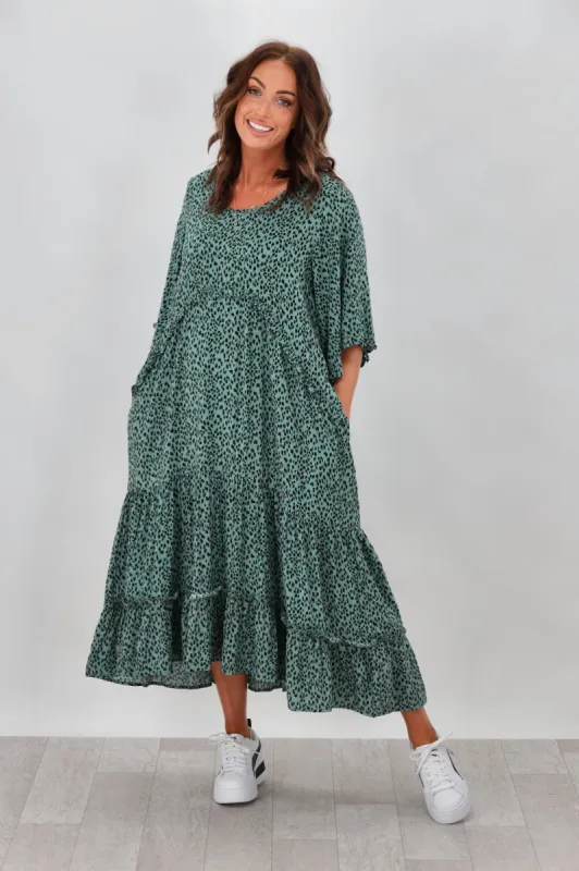Sunday Boho Stella Dress Teal Animal sold by Shine On