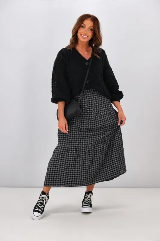 Shine On Label Louise Angle Check Tier Skirt Black sold by Shine On