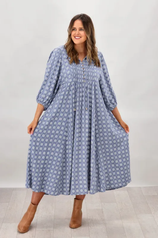 Salty Bright Julia Balloon Sleeve Dress Powder Blue Print sold by Shine On