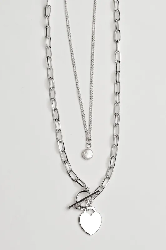 Shine On Label Heart Chain Necklace Set Silver sold by Shine On